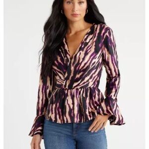 Sofia Jeans by Sofia Vergara Zebra print peplum blouse.